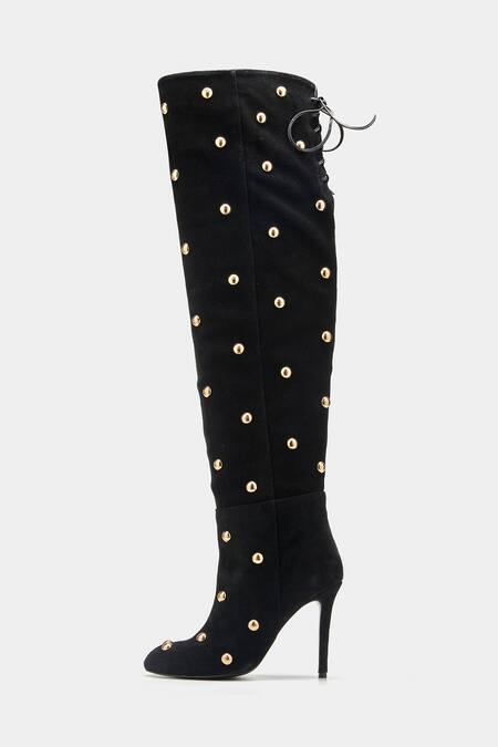 Buy_Oroh_Black Studs Dolores Studded Knee High Boots 