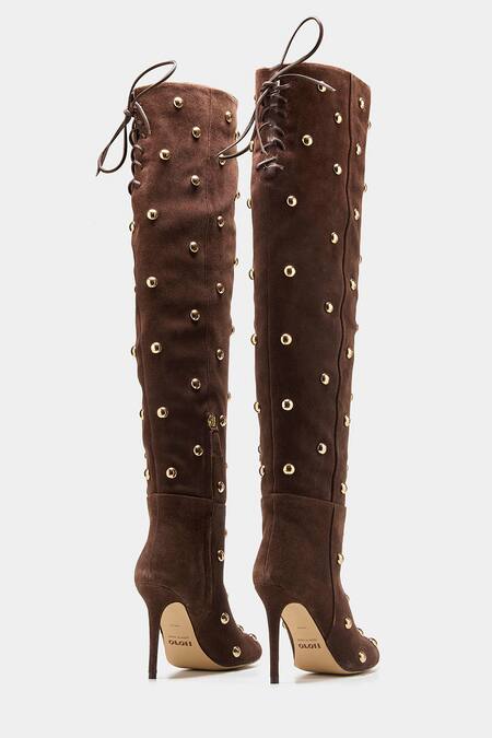 Oroh_Brown Studs Dolores Studded Knee High Boots _Online_at_Aza_Fashions