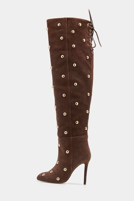 Buy_Oroh_Brown Studs Dolores Studded Knee High Boots 