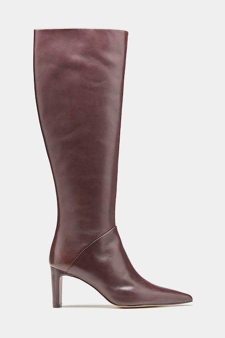 Buy_Oroh_Brown Paz Long Boots With Semi Block Heel _Online_at_Aza_Fashions