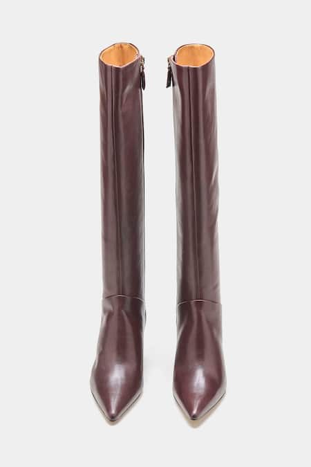 Shop_Oroh_Brown Paz Long Boots With Semi Block Heel _Online_at_Aza_Fashions