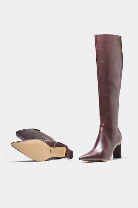 Oroh_Brown Paz Long Boots With Semi Block Heel _at_Aza_Fashions