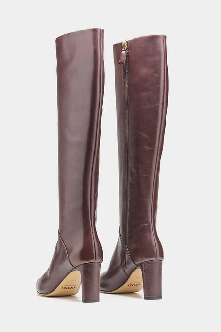 Buy_Oroh_Brown Paz Long Boots With Semi Block Heel 