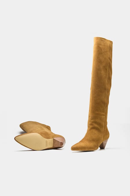 Oroh_Tan Genuine Leather Daniela Long Boots _at_Aza_Fashions