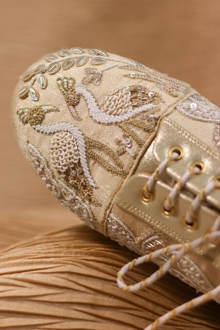 Buy_Around Always_Gold Sequins, Embroidery, Beads Aranya Platform Sneaker Wedges _Online_at_Aza_Fashions