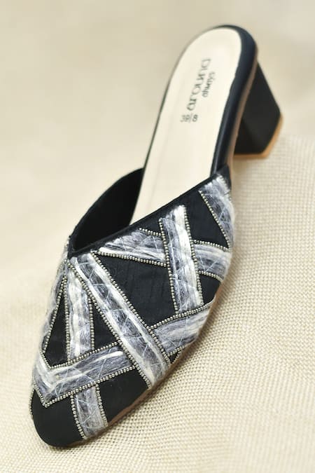 Around Always Vayu Geometric Pattern Textured Yarn & Beaded Block Heels