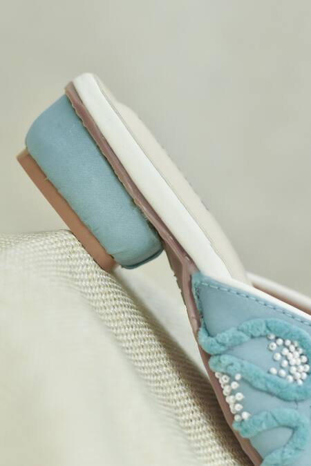 Around Always Blue Neera Raised Threadwork And Beaded Cluster Slides Online at Aza Fashions Around Always_Blue Neera Raised Threadwork And Beaded Cluster Slides _Online_at_Aza_Fashions