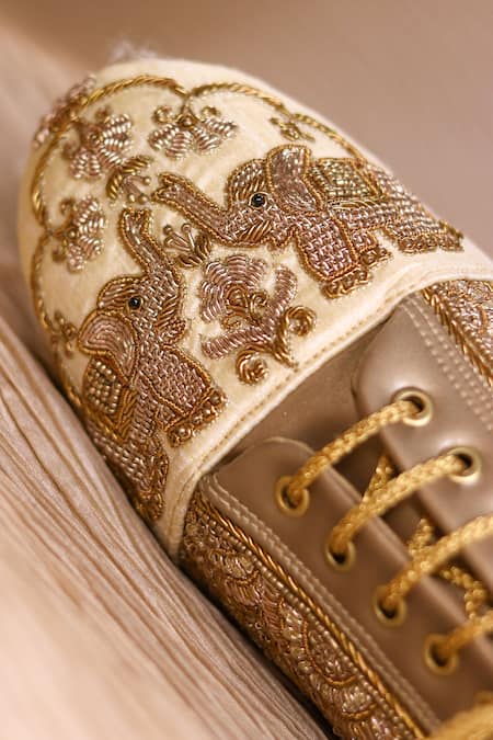 Around Always_Gold Goonj Elephant Floral Wedge Sneakers _Online_at_Aza_Fashions