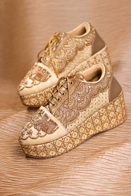 Around Always Goonj Elephant Floral Wedge Sneakers 