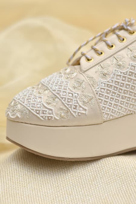 Buy Around Always Ivory Celeste Lace-up Sneaker Wedges Online at Aza Fashions Buy_Around Always_Ivory Celeste Lace-up Sneaker Wedges _Online_at_Aza_Fashions