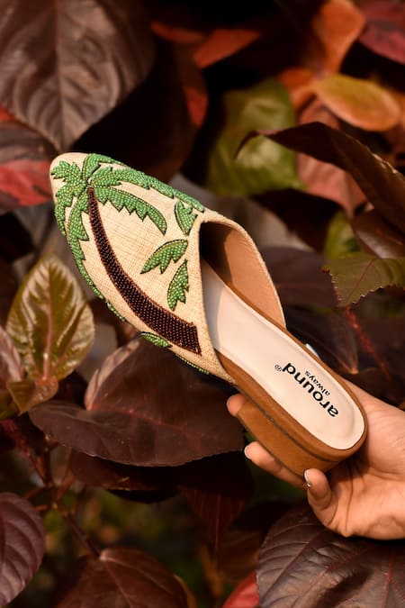 Around Always Coco Beaded Palm Motif Juttis