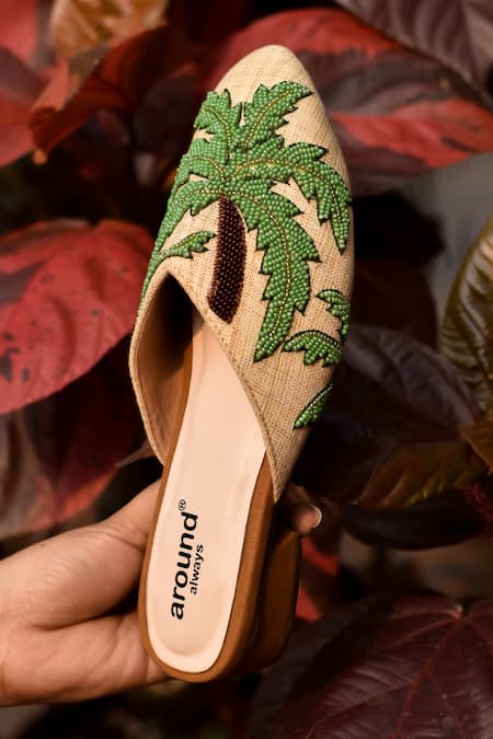 Around Always Coco Beaded Palm Motif Juttis