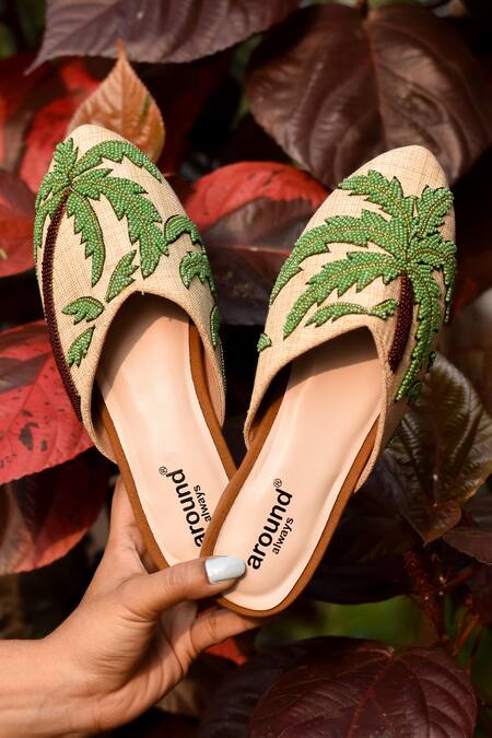 Around Always_Beige Coco Beaded Palm Motif Juttis _Online_at_Aza_Fashions