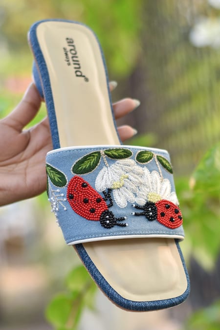 Around Always Denim Ladybug & Floral Embroidered Flats 
