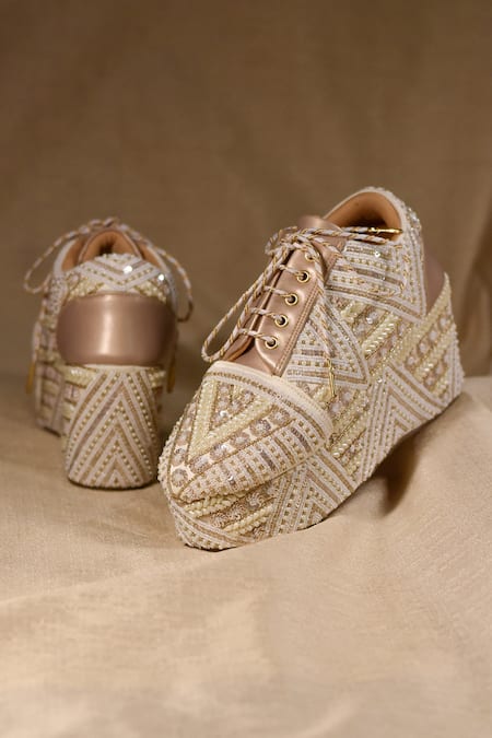 Around Always Gaatha Geometric Beadwork & Pearl Embroidered Sneaker Wedges 