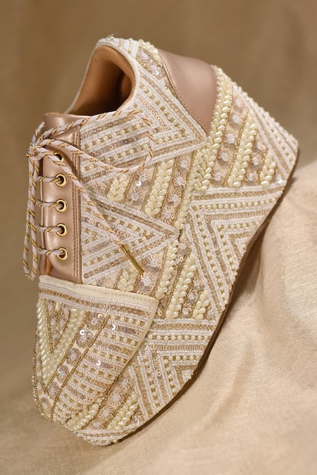 Around Always Gaatha Geometric Beadwork & Pearl Embroidered Sneaker Wedges 