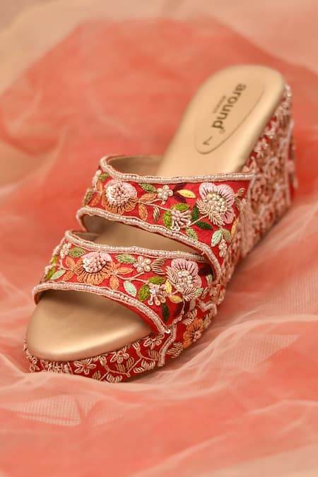 Around Always Gulbarg Floral Thread & Zari Embroidered Wedges 