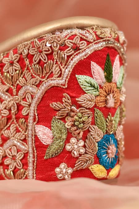 Shop_Around Always_Red Embroidery, Zari, Beads Gulbarg Floral Thread And Wedges _Online_at_Aza_Fashions