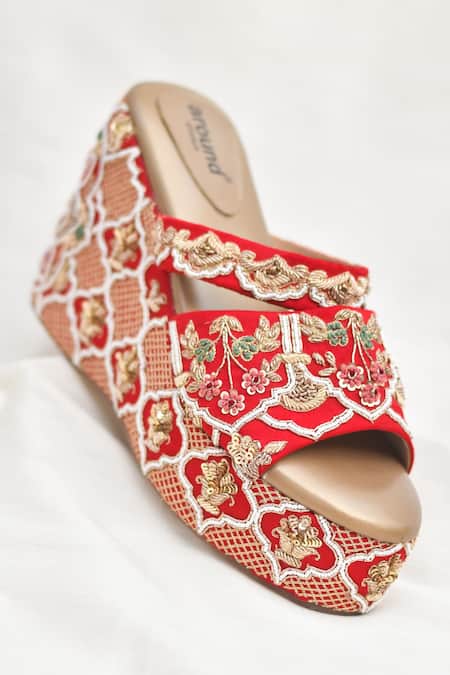 Around Always Leela Peacock Motif Zardozi Handwork Bridal Wedges 