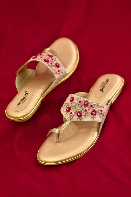 Around Always Knotty Hand Embroidered Kolhapuri Flats 