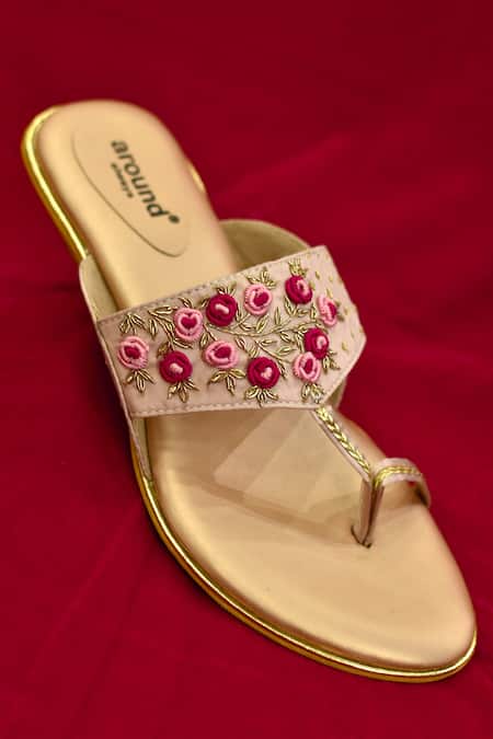 Around Always Knotty Hand Embroidered Kolhapuri Flats 