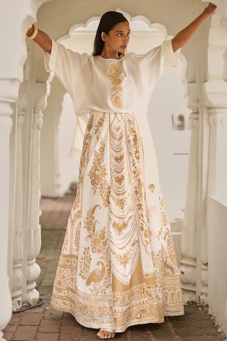 Dash And Dot Banaras Silk Brocade Maxi Skirt 