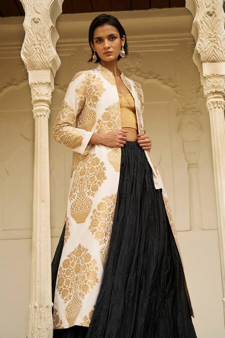 Dash And Dot_Black Polyester, Viscose Crushed Crinkle Maxi Skirt _Online_at_Aza_Fashions