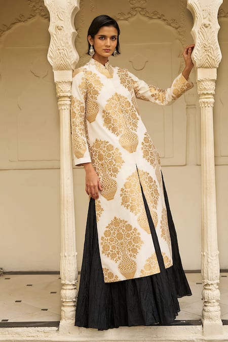 Dash And Dot Silk Brocade Jacket & Crushed Skirt Set 