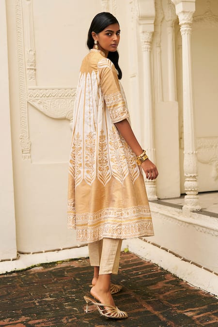 Dash And Dot Banaras Silk Brocade Jacket & Linen Pant Set 