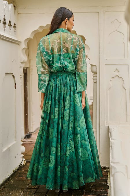 Dash And Dot Printed Organza Maxi Skirt Set 