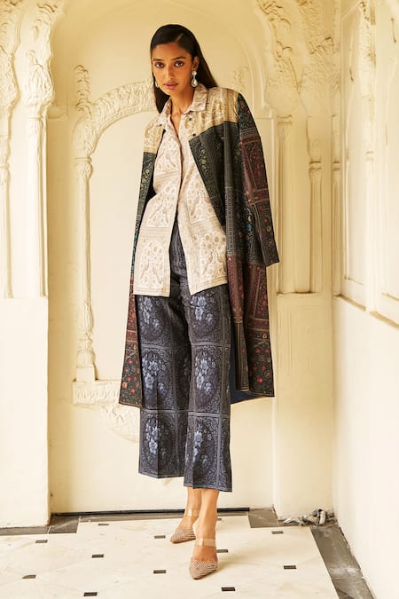 Buy Dash And Dot Multi Color Brocade, Silk, Polyester Collared Mughal Print Jacket Set Online at Aza Fashions Buy_Dash And Dot_Multi Color Brocade, Silk, Polyester Collared Mughal Print Jacket Set _Online_at_Aza_Fashions