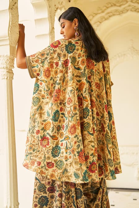 Buy_Dash And Dot_Multi Color Bemberg Embroidery, Metallic Thread Garden Print Tunic And Salwar Set _Online_at_Aza_Fashions