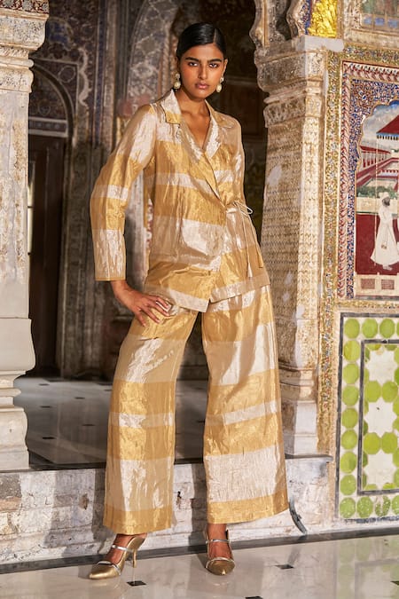 Shop_Dash And Dot_Gold Tissue, Silk Banaras Pant Set _Online_at_Aza_Fashions