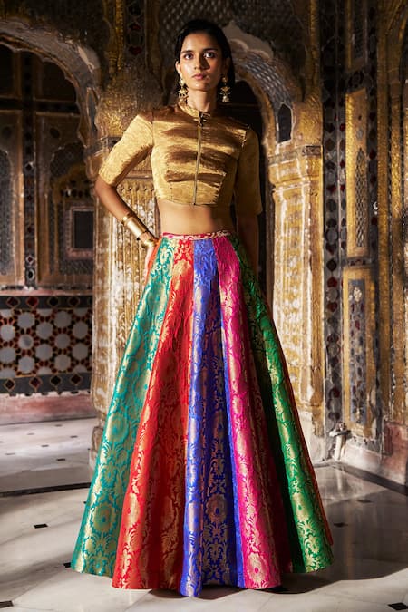 Dash And Dot Banaras Multicolour Flared Skirt Set 