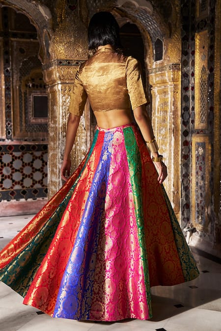 Dash And Dot Banaras Multicolour Flared Skirt Set 