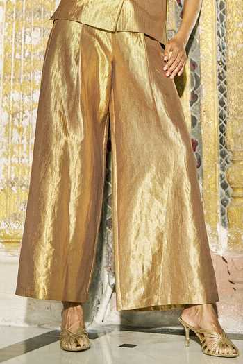 Dash And Dot_Gold Brocade Banaras Pant _Online_at_Aza_Fashions