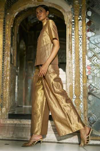 Buy_Dash And Dot_Gold Brocade Banaras Pant _Online_at_Aza_Fashions