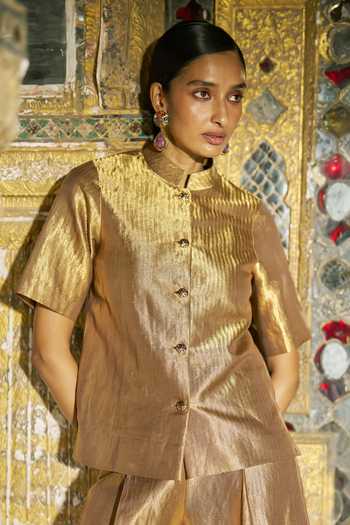 Buy_Dash And Dot_Gold Brocade Banaras Pant 