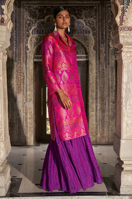 Dash And Dot Silk Brocade Jacket & Crushed Skirt Set 