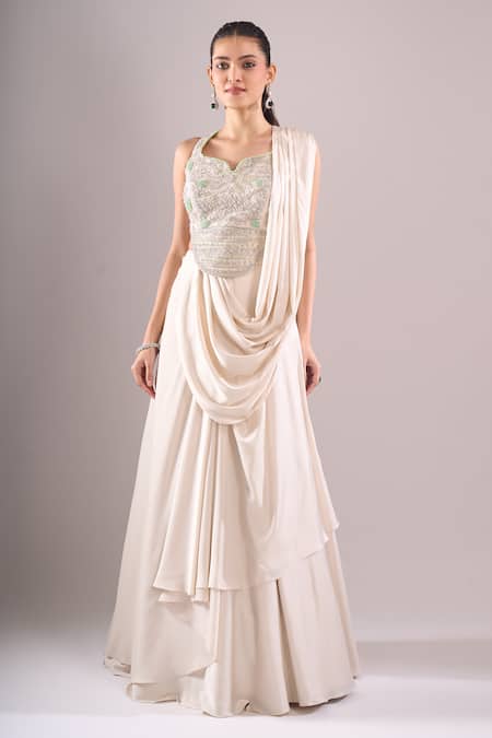 Samyukta Singhania Hand Embroidered Blouse & Draped Lehenga Set 