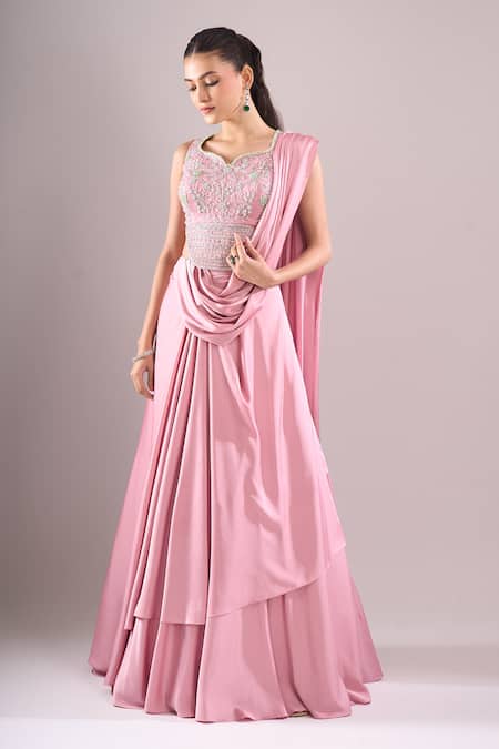 Samyukta Singhania Hand Embroidered Blouse & Draped Lehenga Set 