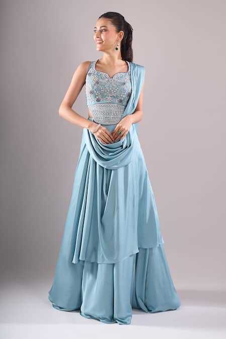 Samyukta Singhania Hand Embroidered Draped Lehenga & Blouse Set 