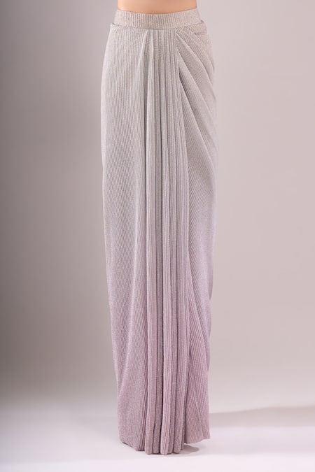 Shop_Samyukta Singhania_Purple Net Embroidery Sweetheart Neck Hand Blouse And Shaded Draped Skirt Set _Online_at_Aza_Fashions