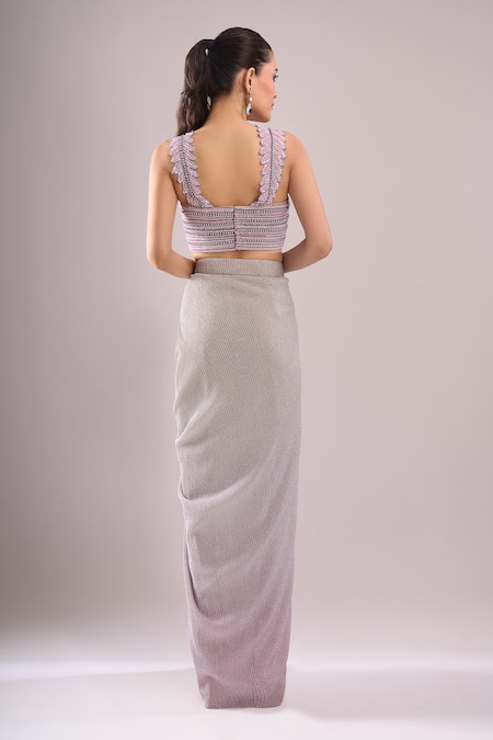 Samyukta Singhania Hand Embroidered Blouse & Shaded Draped Skirt Set 