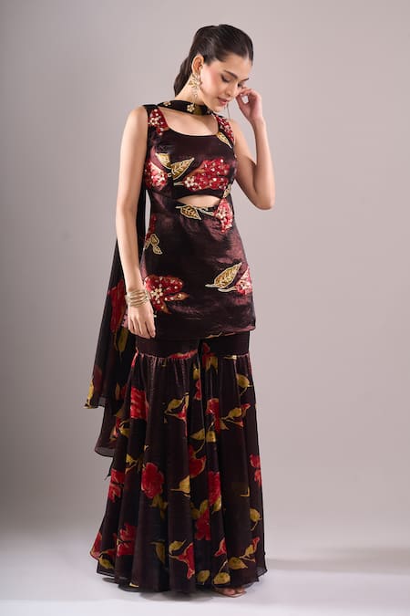 Samyukta Singhania Printed Hand Embroidered Blouse & Sharara Set 