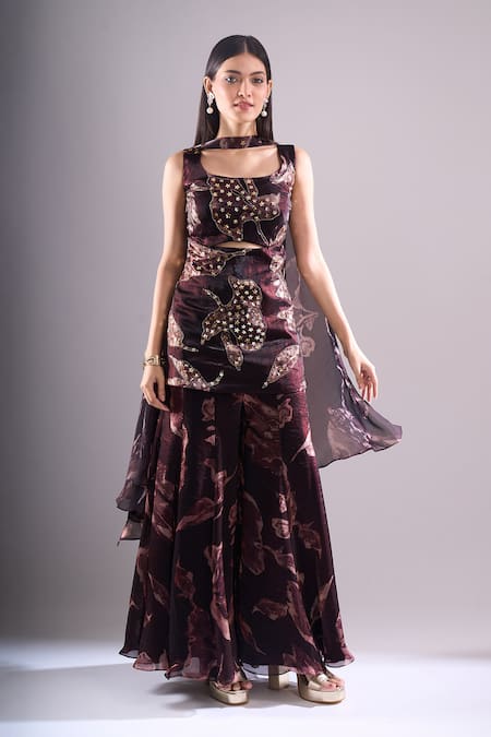 Samyukta Singhania Printed Cut-Out Kurta & Sharara Set 