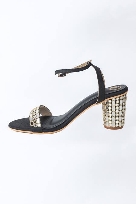 Shop Preet Kaur Black Mirrors, Zari Nehrin Embroidered Block Heels Online at Aza Fashions Shop_Preet Kaur_Black Mirrors, Zari Nehrin Embroidered Block Heels _Online_at_Aza_Fashions