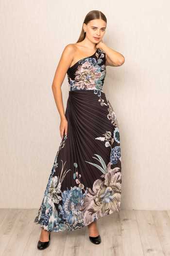 Buy Multi Color One Shoulder Amelia Asymmetric Pleated Dress For Women by  RANNA GILL Online at Aza Fashions in AE