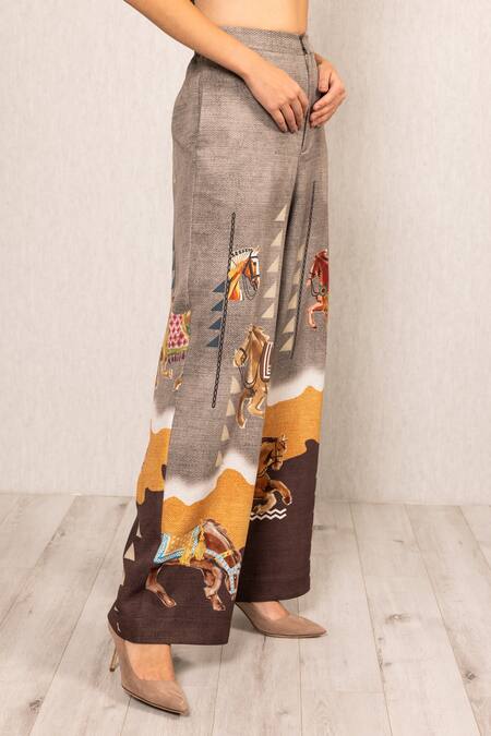 RANNA GILL_Brown Crepe Prance High Waisted Pant_Online_at_Aza_Fashions