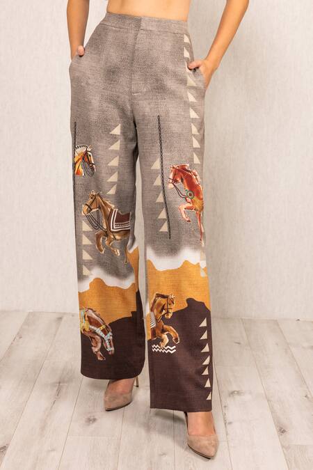 Buy_RANNA GILL_Brown Crepe Prance High Waisted Pant_Online_at_Aza_Fashions